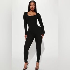 NEW Ribbed Black Jumpsuit! Long Sleeve. Scoop Neck